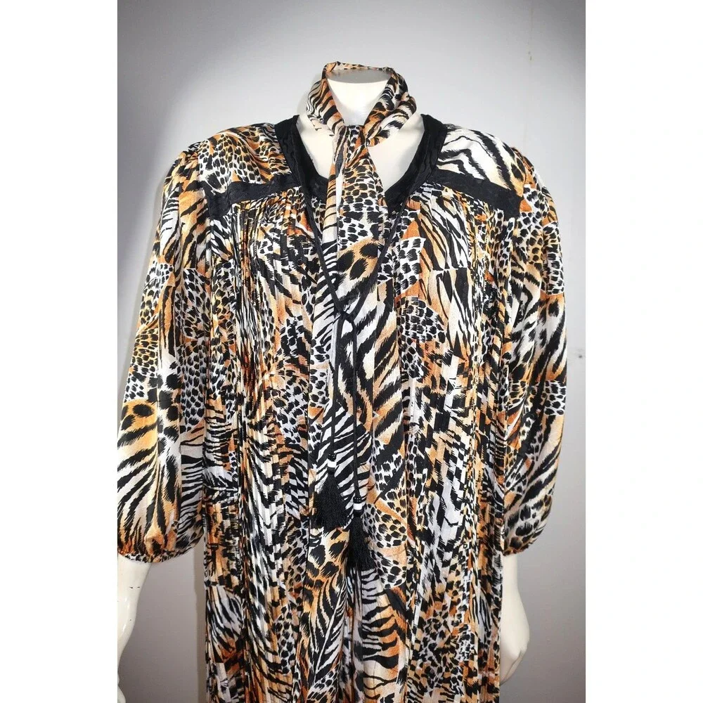 VTG Diane Freis Animal Print Cheetah Dress 3 Pc Set Blouse Skirt Georgette L/XL - Picture 5 of 16